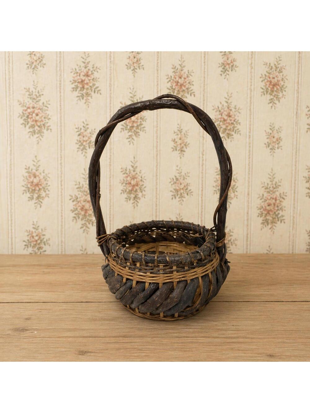 Vintage Handwoven Wood Wicker Basket Rustic Farmhouse Decor Small Handle
